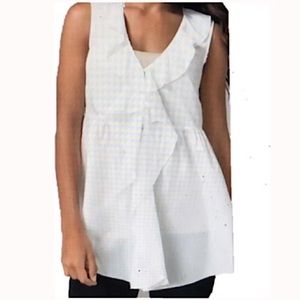 CAbi Silk White Ruffled Sleeveless Tunic, M